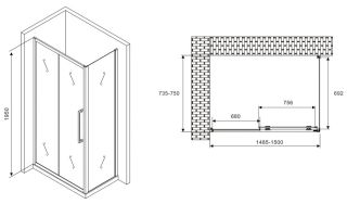 Душевой уголок ABBER Schwarzer Diamant AG30150H-S75 150x75см хром